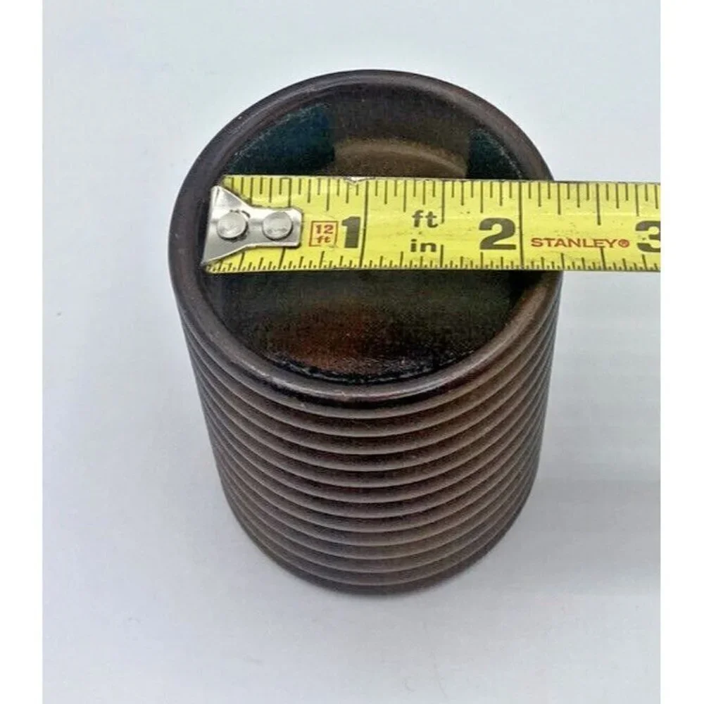 Pier 1 Candle Holder Round Wood Ribbed Elevated Brown Natural Rustic Circles